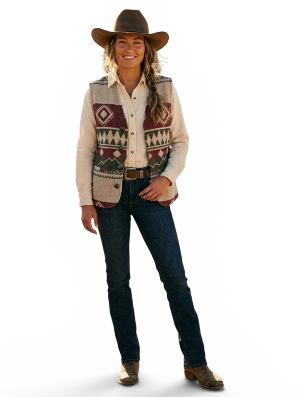 VTG Razzle Dazzle Southwestern Festival Wool Blend Button Front Vest Small